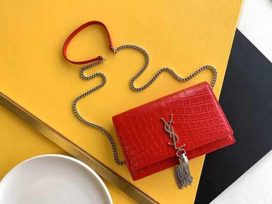 Orta Boy Kate Püskül Kırmızı YSL Saint Laurent Woc Fermuar Kapatma