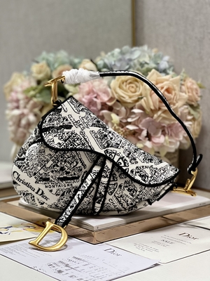 Kadın Nakış Dior Saddle Sling Çanta Patchwork 25cm 3 İç Cepli