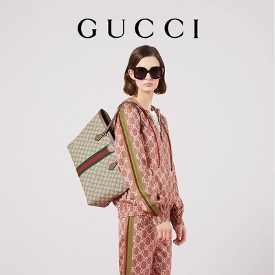Deri Kesilmiş Kanvas Gucci Ophidia Bez Beyaz Orta GG Bayanlar