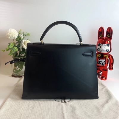 HermèS Kelly 32 Preloved Markalı Çanta Siyah Epsom Sellier Altın Donanım Kutusu Siyah