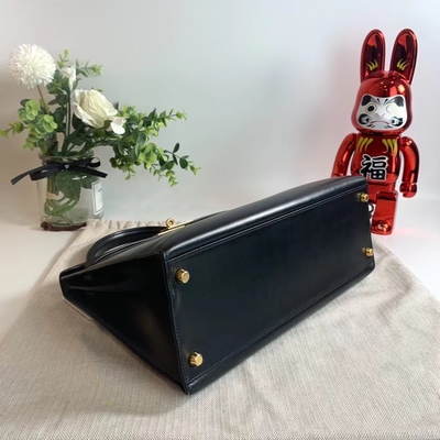 HermèS Kelly 32 Preloved Markalı Çanta Siyah Epsom Sellier Altın Donanım Kutusu Siyah