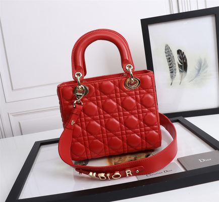 Lady Kırmızı Kuzu Derisi My Abcdior Dior Cannage Omuz Çantası D6806