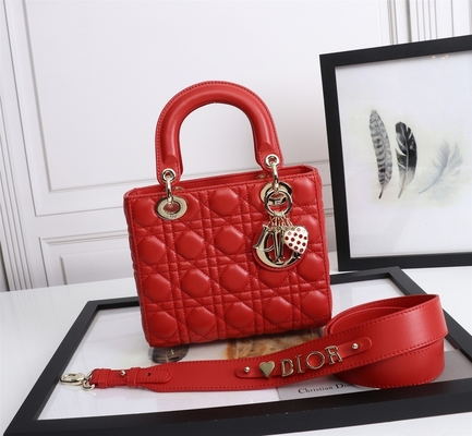 Lady Kırmızı Kuzu Derisi My Abcdior Dior Cannage Omuz Çantası D6806