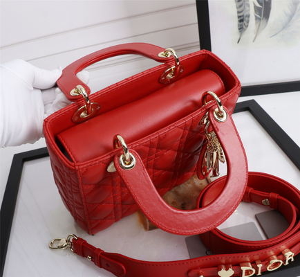Lady Kırmızı Kuzu Derisi My Abcdior Dior Cannage Omuz Çantası D6806