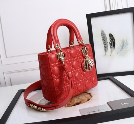 Lady Kırmızı Kuzu Derisi My Abcdior Dior Cannage Omuz Çantası D6806