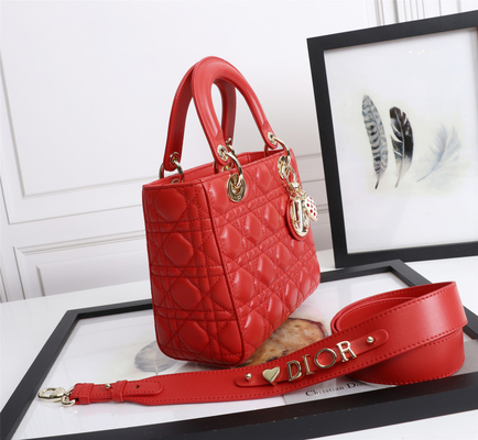 Lady Kırmızı Kuzu Derisi My Abcdior Dior Cannage Omuz Çantası D6806