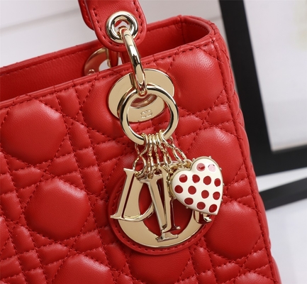 Lady Kırmızı Kuzu Derisi My Abcdior Dior Cannage Omuz Çantası D6806
