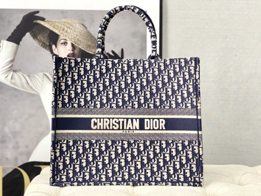 Dior Oblique Nakış Kanvas Lacivert Markalı Omuz Çantası Christian Book Büyük