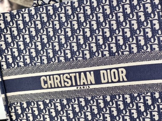 Dior Oblique Nakış Kanvas Lacivert Markalı Omuz Çantası Christian Book Büyük