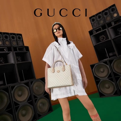 Küçük Yüce Gucci Kanvas Omuz Çantası Tote Kilitli G