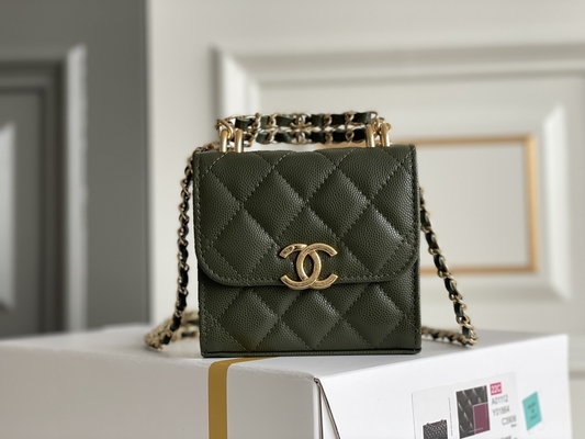 Classic Gold Double C Grain Deri Chanel 2'li Çanta AP3020