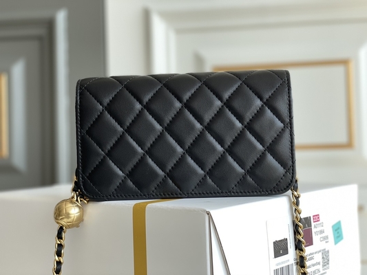 Siyah Mini Coco Chanel WOC Zincirli Clutch Çanta Cüzdan CF20
