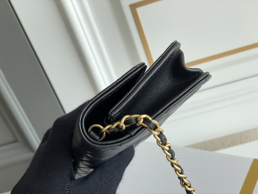 Siyah Mini Coco Chanel WOC Zincirli Clutch Çanta Cüzdan CF20