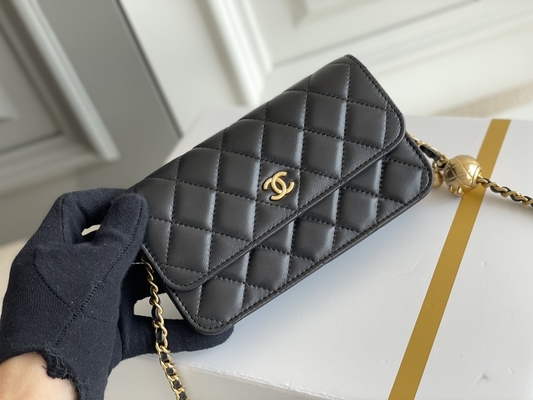 Siyah Mini Coco Chanel WOC Zincirli Clutch Çanta Cüzdan CF20