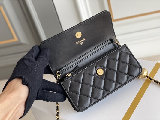 Siyah Mini Coco Chanel WOC Zincirli Clutch Çanta Cüzdan CF20