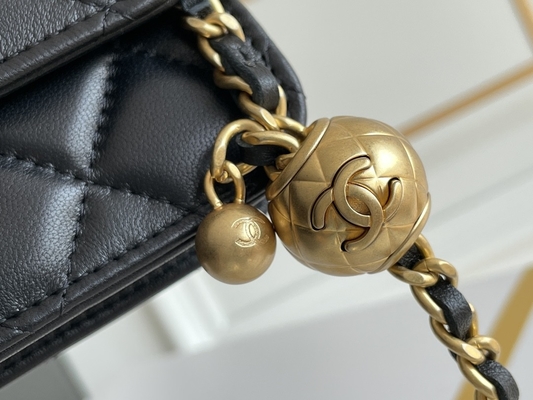 Siyah Mini Coco Chanel WOC Zincirli Clutch Çanta Cüzdan CF20