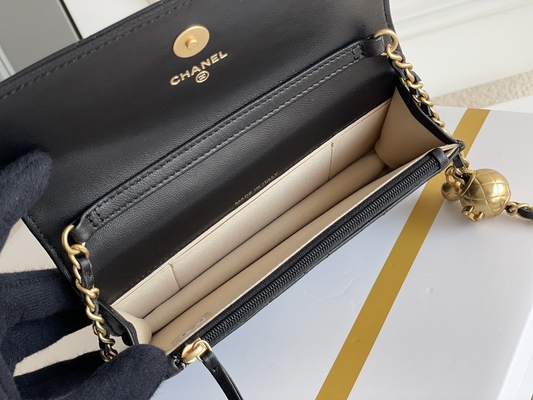Siyah Mini Coco Chanel WOC Zincirli Clutch Çanta Cüzdan CF20