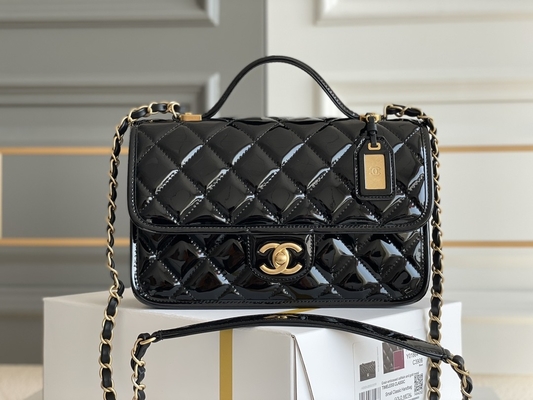 22k Kadın Chanel Flap Çanta 2022 Rugan Tofu Çanta Siyah Altın