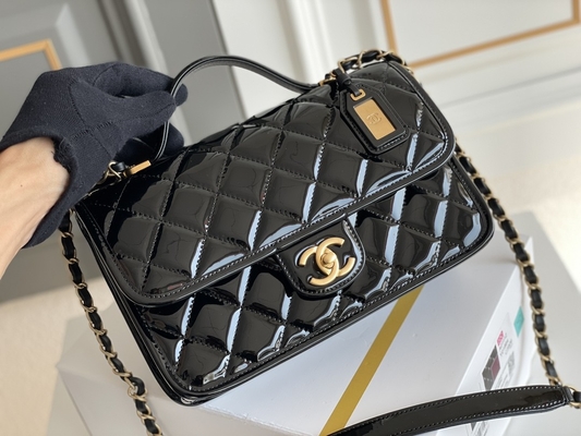 22k Kadın Chanel Flap Çanta 2022 Rugan Tofu Çanta Siyah Altın