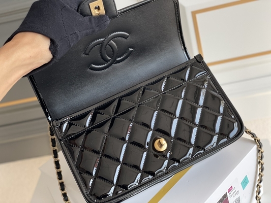22k Kadın Chanel Flap Çanta 2022 Rugan Tofu Çanta Siyah Altın