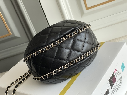 Siyah Zincirli Mini Askılı Çanta Markalı Chanel Hobo Çanta Dana Derisi Deri