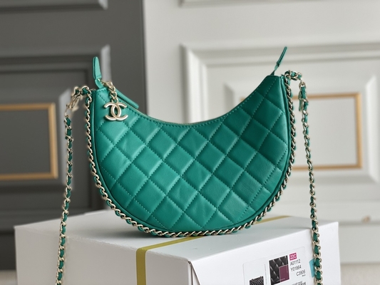 Siyah Zincirli Mini Askılı Çanta Markalı Chanel Hobo Çanta Dana Derisi Deri