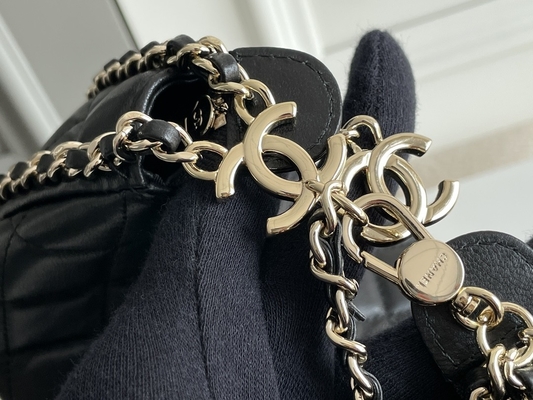 Siyah Zincirli Mini Askılı Çanta Markalı Chanel Hobo Çanta Dana Derisi Deri