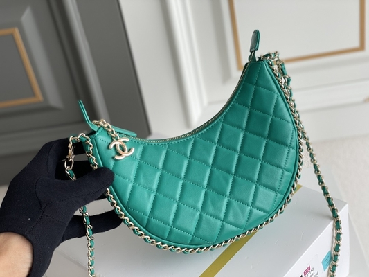 Siyah Zincirli Mini Askılı Çanta Markalı Chanel Hobo Çanta Dana Derisi Deri