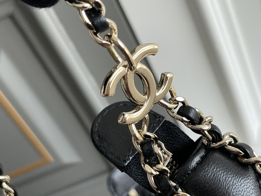 Siyah Zincirli Mini Askılı Çanta Markalı Chanel Hobo Çanta Dana Derisi Deri