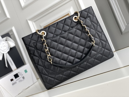 Büyük Chanel Lychee Deri Havyar Büyük Alışveriş Çantası GST Çantası