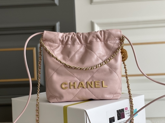 Chanel Marka Bayan El Çantası 22B MINI 22S Dana Derisi Pembe Beyaz Siyah Sarı