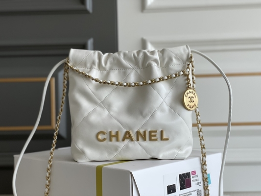 Chanel Marka Bayan El Çantası 22B MINI 22S Dana Derisi Pembe Beyaz Siyah Sarı