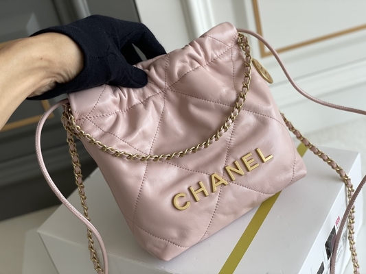 Chanel Marka Bayan El Çantası 22B MINI 22S Dana Derisi Pembe Beyaz Siyah Sarı