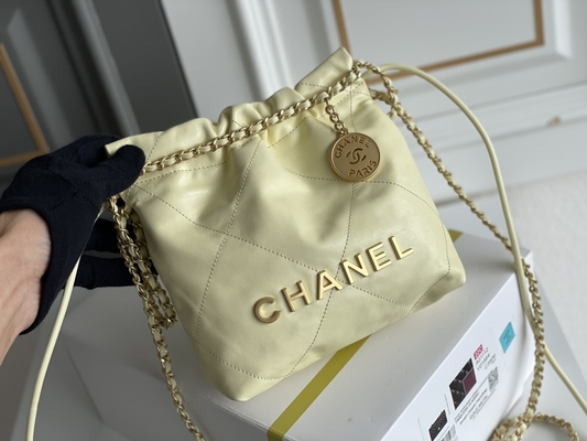 Chanel Marka Bayan El Çantası 22B MINI 22S Dana Derisi Pembe Beyaz Siyah Sarı