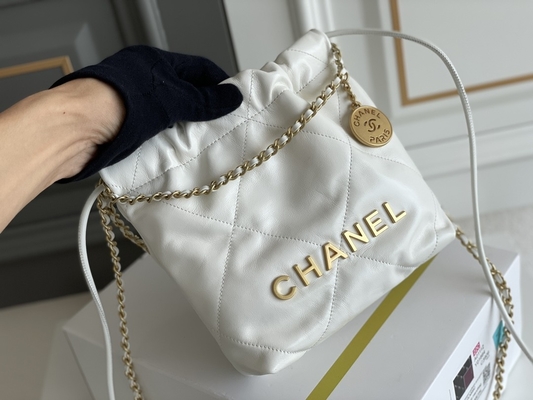 Chanel Marka Bayan El Çantası 22B MINI 22S Dana Derisi Pembe Beyaz Siyah Sarı