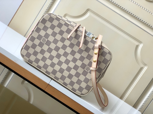 Beyaz Pembe Damier Azur Kanvas LV Markalı Messenger Çanta NéONoé MM Kova Çantası