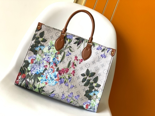 OnTheGo MM Mini Tek Omuz Çantası Markalı M81724 Çiçek Desenli Gümüş Kaplı Kanvas
