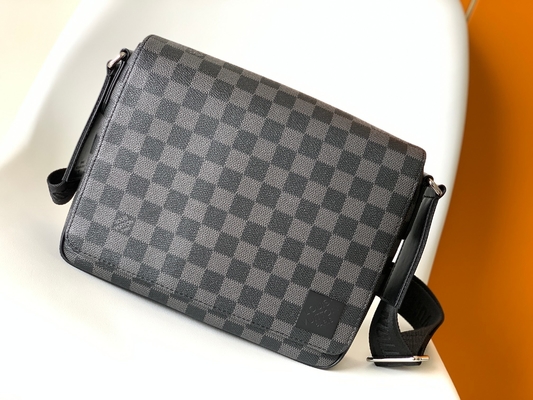 Louis Vuitton Markalı Erkek Çanta District PM Damier Messenger Çanta Grafit Siyah