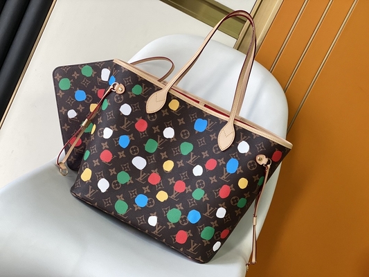 siyah LV X Yayoi Kusama Louis Vuitton Neverfull MM Monogram Çanta Çok Renkli