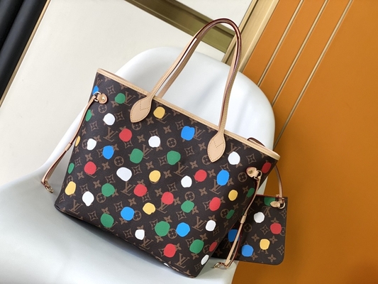 siyah LV X Yayoi Kusama Louis Vuitton Neverfull MM Monogram Çanta Çok Renkli