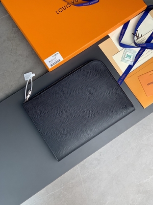 Tasarımcı Louis Vuitton Pochette Jour GM Cuir Taurillon Deri Siyah Siyah Çantalar