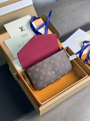 Mini LV Felicie Poşet Monogram Çanta Cüzdan Fuşya Astar