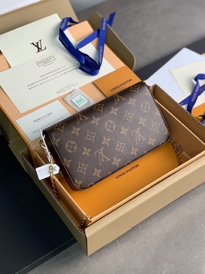 Mini LV Felicie Poşet Monogram Çanta Cüzdan Fuşya Astar