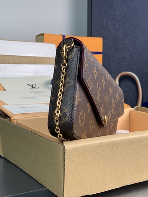 Mini LV Felicie Poşet Monogram Çanta Cüzdan Fuşya Astar