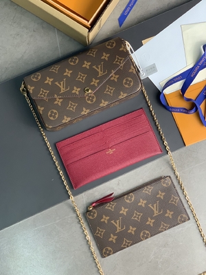 Mini LV Felicie Poşet Monogram Çanta Cüzdan Fuşya Astar