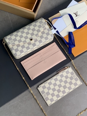 Mini LV Felicie Poşet Monogram Çanta Cüzdan Fuşya Astar