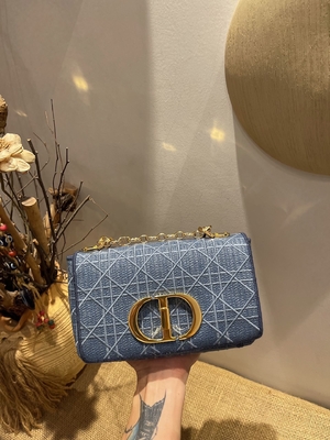 İşlemeli Mini Tasarımcı Cüzdanlar Dior Caro Denim Small