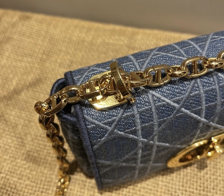 İşlemeli Mini Tasarımcı Cüzdanlar Dior Caro Denim Small