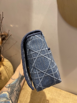 İşlemeli Mini Tasarımcı Cüzdanlar Dior Caro Denim Small