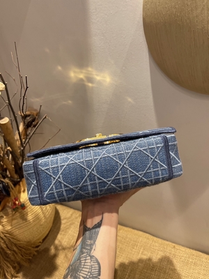 İşlemeli Mini Tasarımcı Cüzdanlar Dior Caro Denim Small